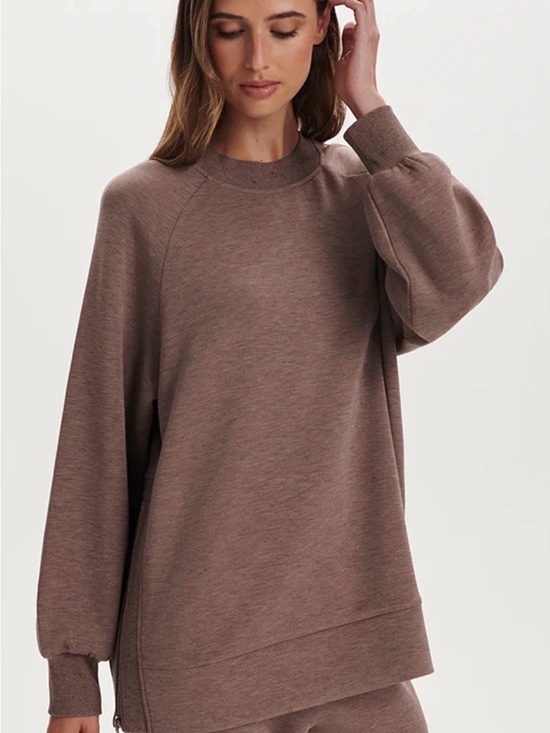 Varley Sweaters - Varley - Nicole Boyfriend Sweater - Deep Taupe Marl Fleck Medium